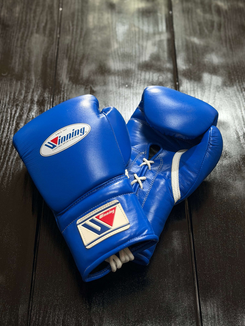 Winning Boxing Gloves Blue Leather Training Gloves View