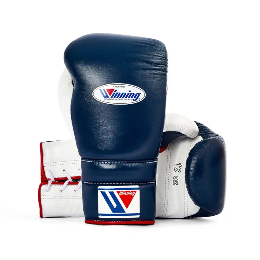 Winning Dark-Blue/White/Red Boxing Gloves 14oz Premium Training Gloves Lace Up