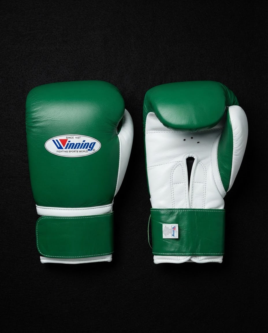 Winning Boxing Gloves Green/White Padded Leather Training Gloves