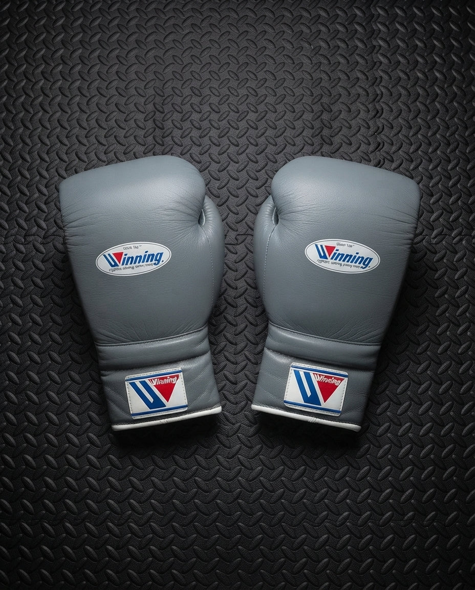 Winning Boxing Gloves Grey Padded Leather Gloves for Heavy Bag Work