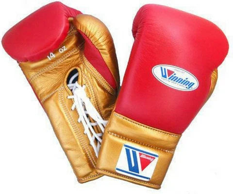 Winning Red/Gold Lace-Up Boxing Gloves Classic Training Gloves Back View