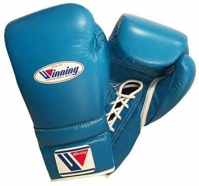 Winning Sky-Blue Leather Boxing Gloves Custom Fit Training Back View