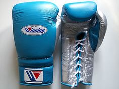Winning Sky-Blue/Silver Boxing Gloves Beginner Friendly Training Gloves Close View