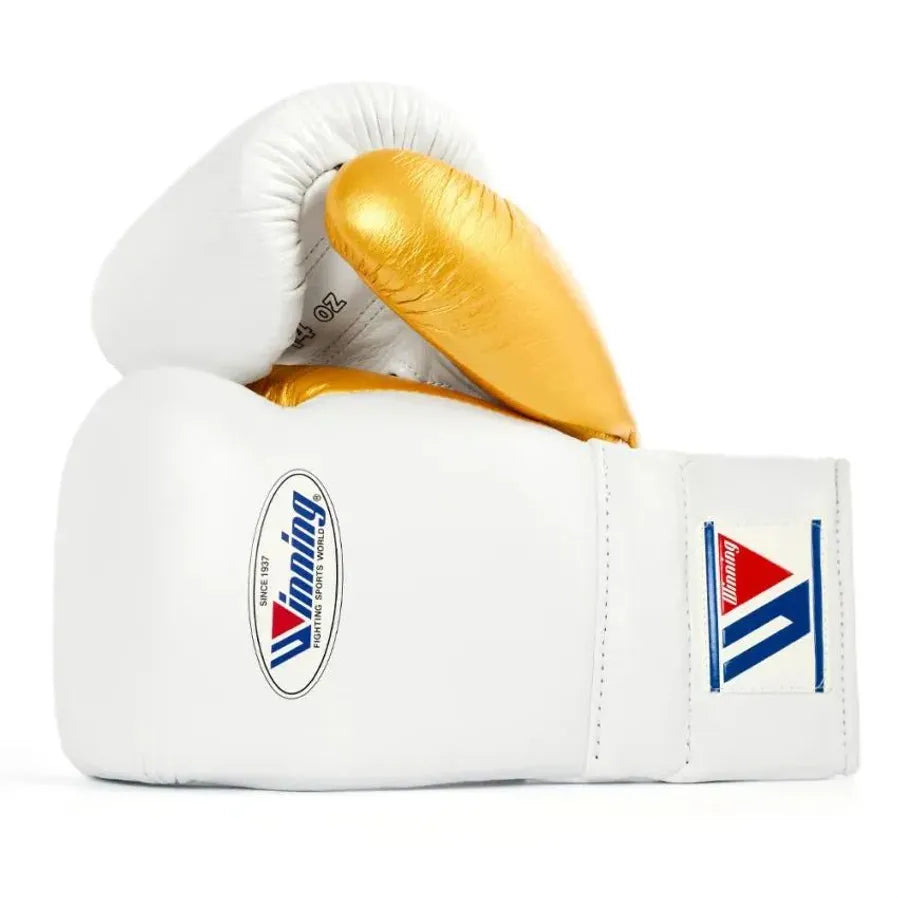 Winning White/Gold Boxing Gloves Sparring Training Lace Up Gloves 