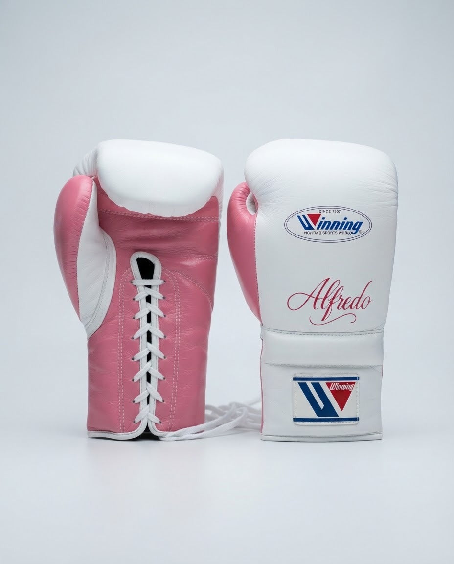 Winning Boxing Gloves White/Pink Training Gloves with Secure Wrist Strap