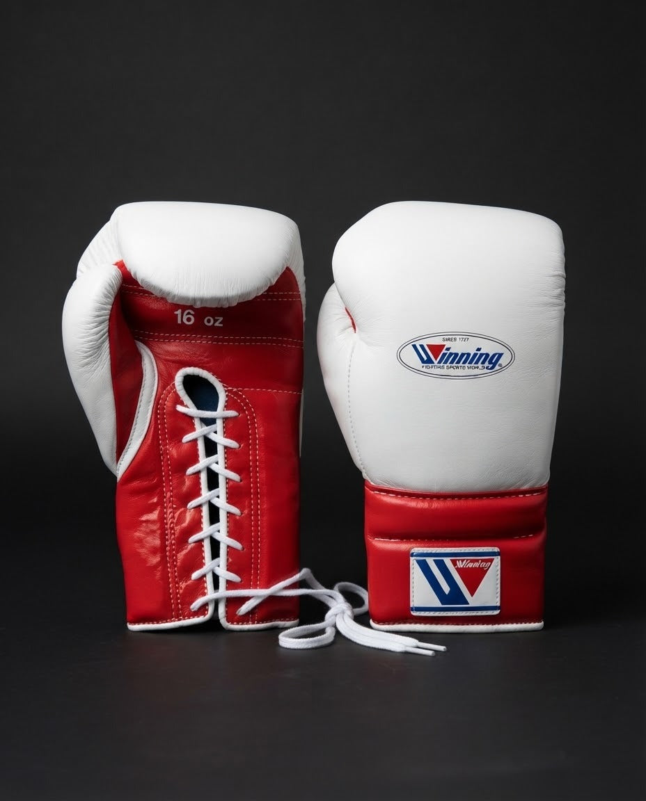 Winning Boxing Gloves White/Red Curved Leather Gloves for MMA Training