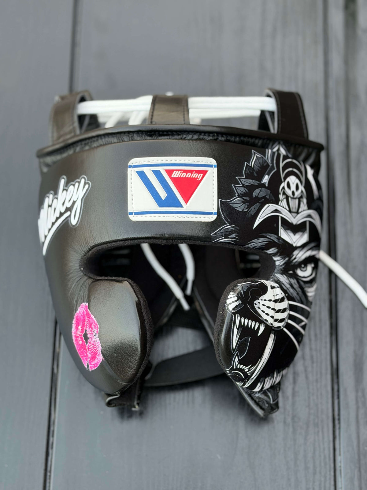 Winning Boxing Headguard Black Leather Headguard