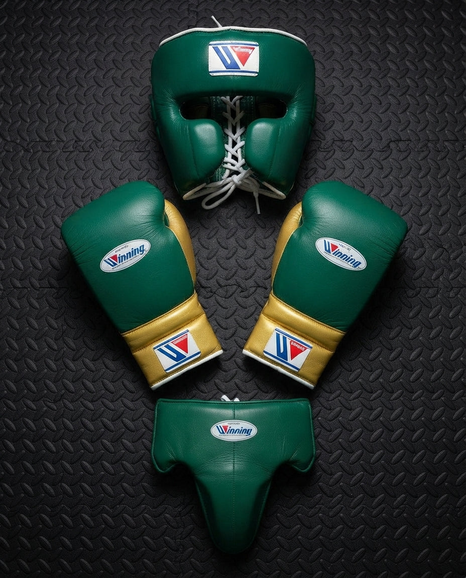Winning Boxing Sets Green/Gold Curved Gloves for MMA Training