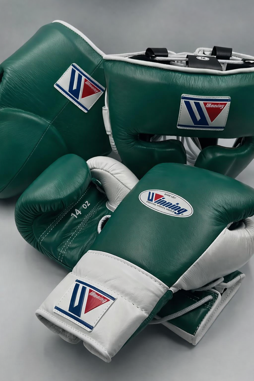 Winning Boxing Gloves Set Green/White Heavy Duty Training Collection
