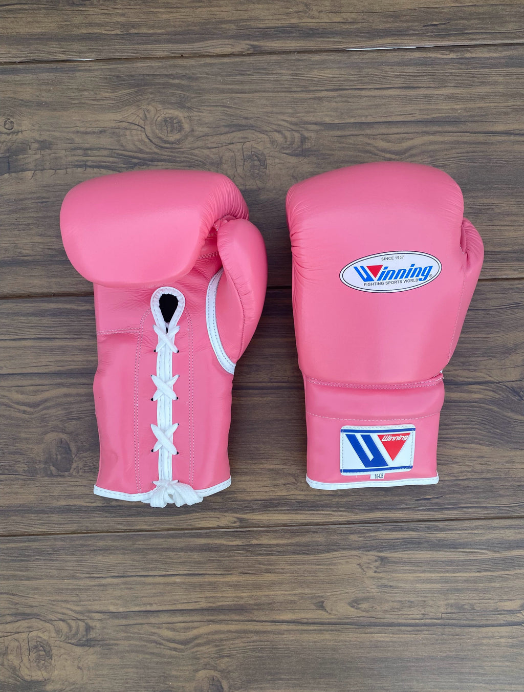 Winning Leather Boxing Set Pink Gloves Front View