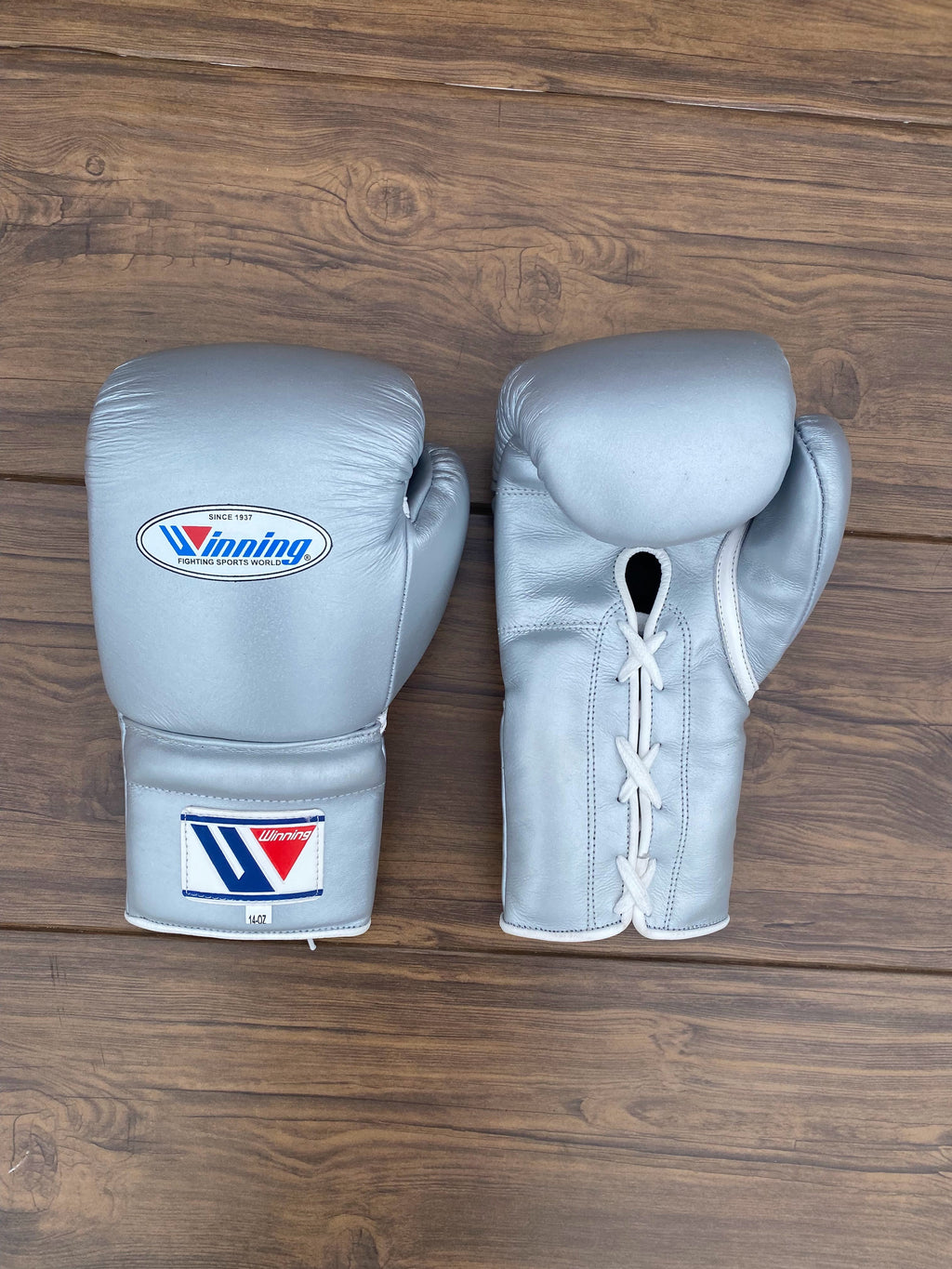 Winning Silver Full Boxing Set Gloves Front View