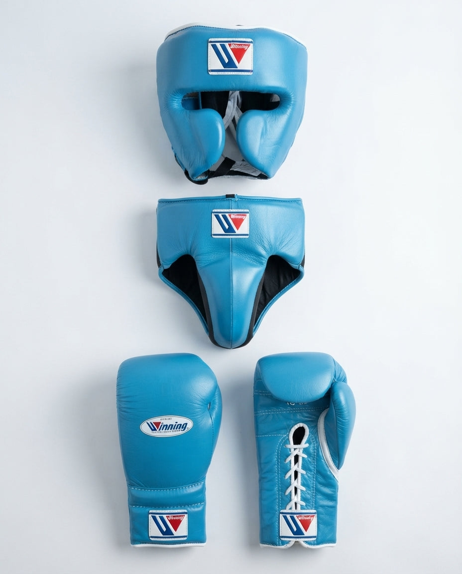 Winning Boxing Sets Sky-Blue Leather Boxing Set for Heavy Bag Work