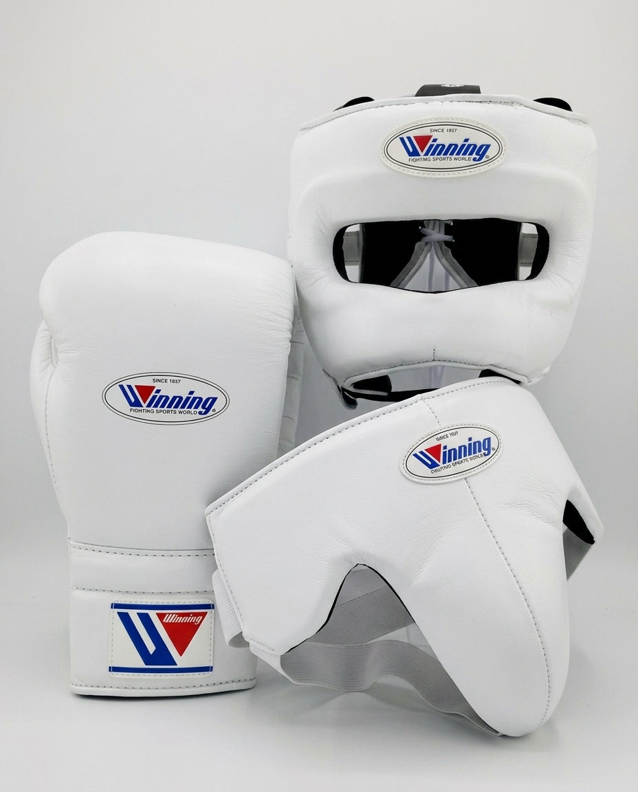 Winning Boxing Sets White Leather Gloves and Mitts for Training