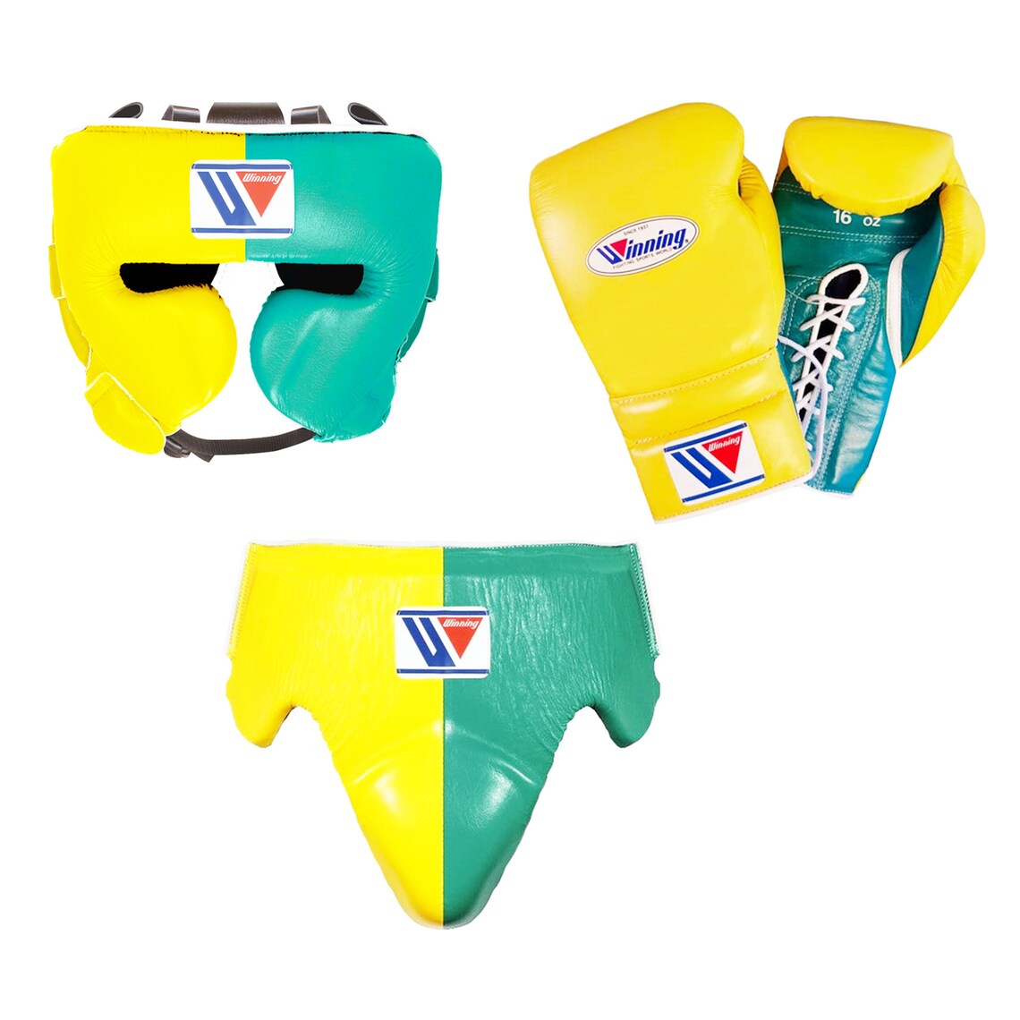 Winning Yellow/Green Boxing Set Premium Training Gloves Kit