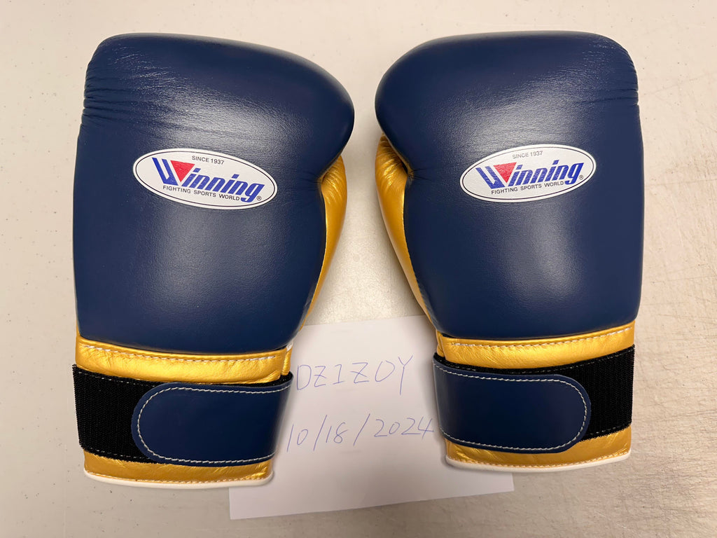 Winning Dark-Blue/Gold Boxing Gloves Durable Sparring Gloves Back View
