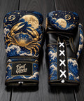 Fiest Gloves Cancer Zodiac edition custom boxing gloves with golden crab and celestial moon design.