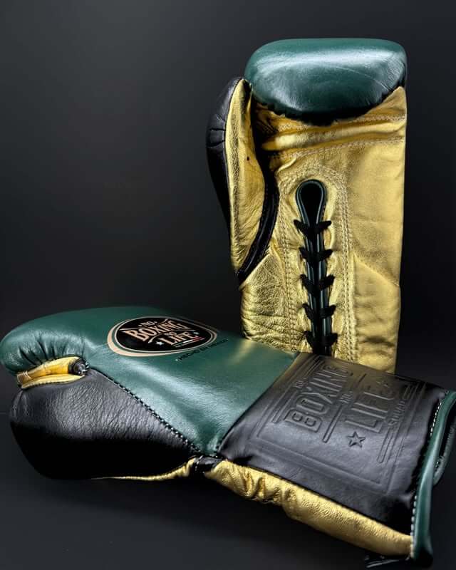 No boxing no life green/gold/black Boxing Gloves 16oz Leather Training