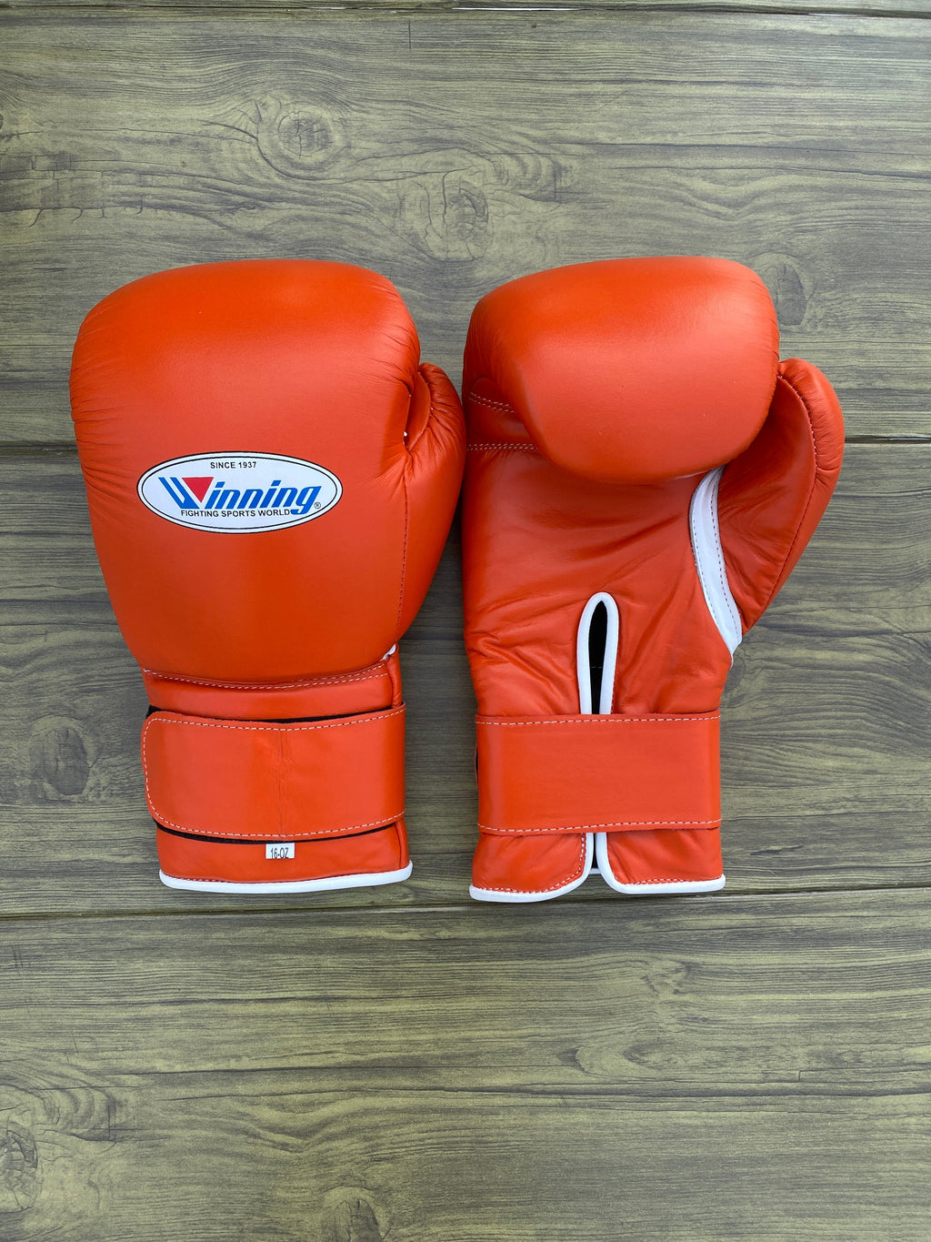 winning boxing gloves orange velcro front back and thumb view custom training gloves for boxing